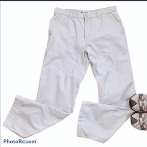 Columbia size 10S pocketed front zip with snap closure tan pants